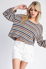 Striped Crochet Knit Sweater