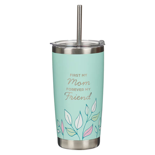 Christian Art Gifts - Forever My Friend Green Stainless Steel Travel Tumbler with Straw