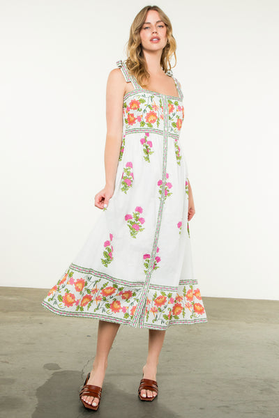 Tie Strap Floral Midi Dress