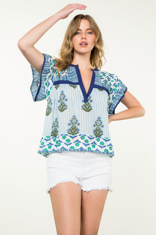 Multi Print Flutter Sleeve Top