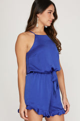 Sleeveless Satin Ruffle Hem Romper