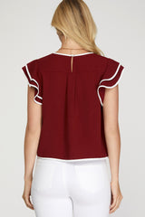 Ruffle Sleeve Contrast Piping Top