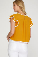 Ruffle Sleeve Contrast Piping Top