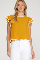 Ruffle Sleeve Contrast Piping Top