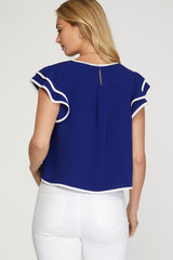 Ruffle Sleeve Contrast Piping Top