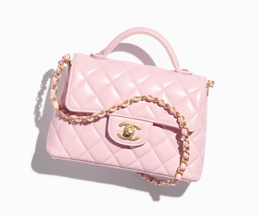 Designer-Inspired Small Flap Top Handle Pink Handbag