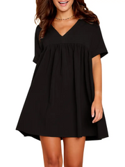 Black V-Neck Babydoll Dress