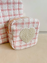 Pink Plaid Mini - White Heart Bag