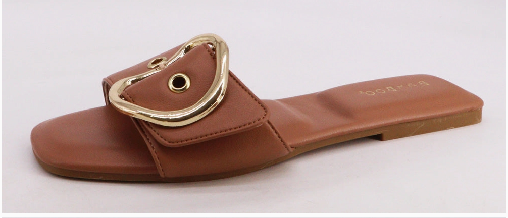 Token Buckle Strap Slide Sandals