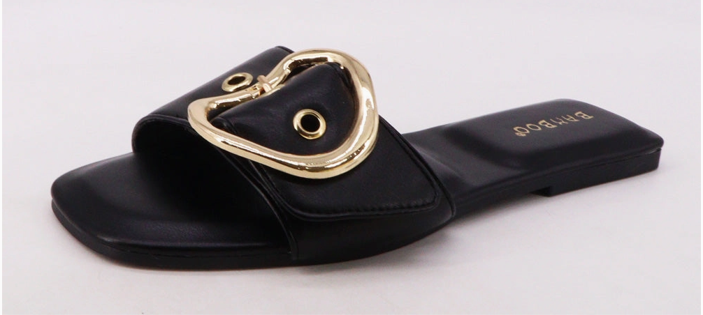 Token Buckle Strap Slide Sandals