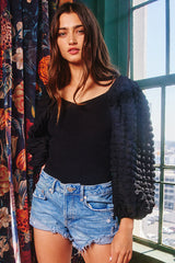 Bubble Contrast Poof Sleeve Fitted Bodysuit