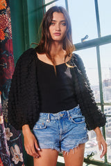 Bubble Contrast Poof Sleeve Fitted Bodysuit