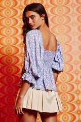 Babydoll Puff Sleeve Smocked Floral Blouse