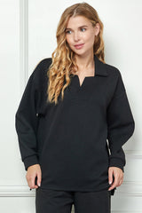 Long Sleeve Textured Collared Top