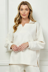 Long Sleeve Textured Collared Top