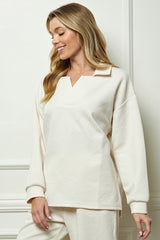 Long Sleeve Textured Collared Top