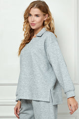 Long Sleeve Textured Collared Top