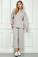 Long Sleeve Textured Collared Top