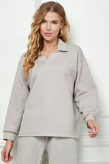 Long Sleeve Textured Collared Top