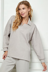 Long Sleeve Textured Collared Top