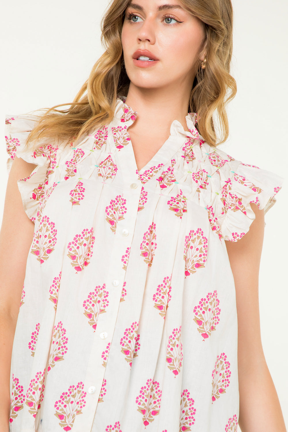 Button Up Flower Print Top