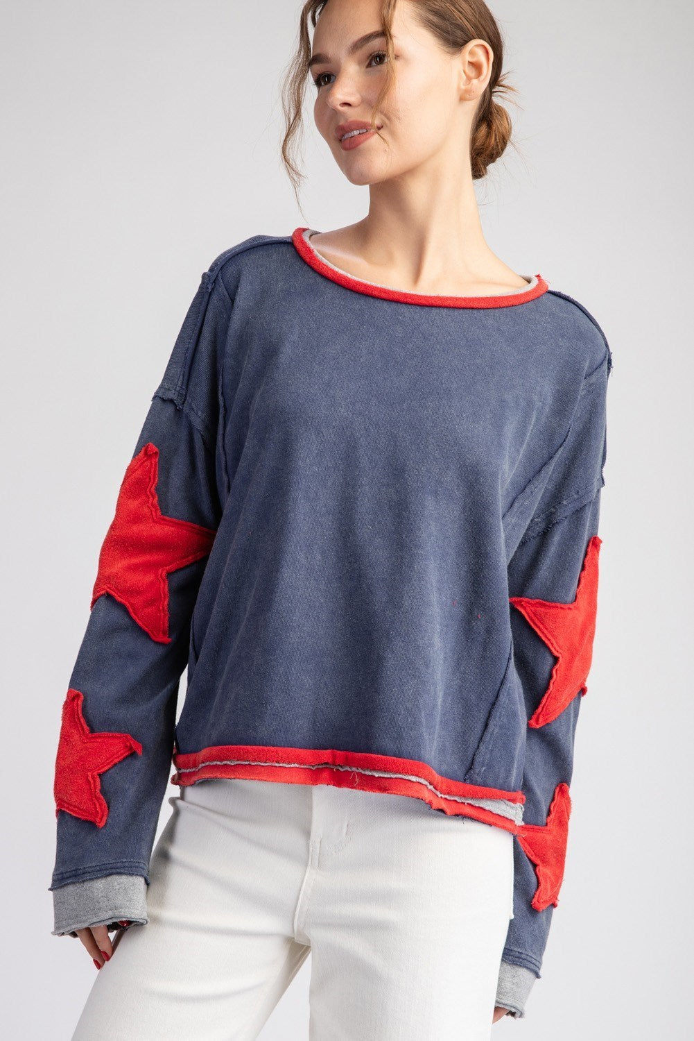 Mineral Washed Star Embroidered Top