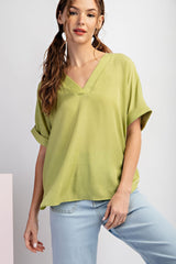 Short Sleeve Faux Button Down Top