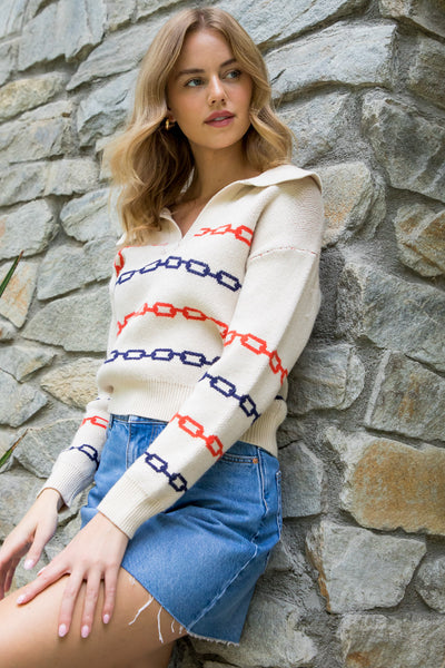 Collared Chain Knit Sweater