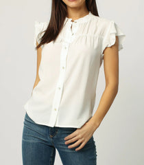 Stephany Ruffled Neck and Sleeve Gathering Detail Top