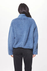 Vintage Havana - Stone Blue Fuzzy Fleece Half Zip Sweater