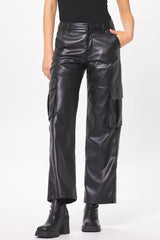 Vintage Havana - Black Faux Leather Cargo Pant