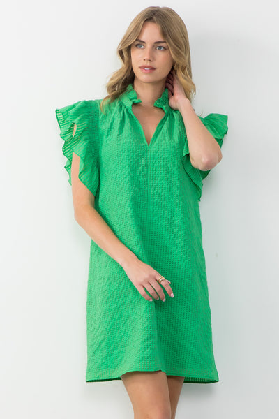 Ruffle Sleeve Textured Dress