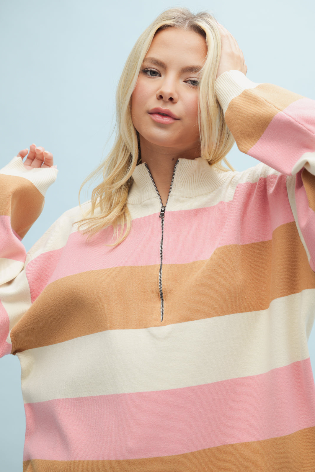 Striped 1/2 Zip Pullover Sweater