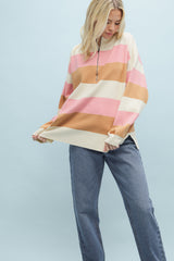 Striped 1/2 Zip Pullover Sweater