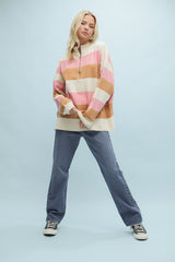 Striped 1/2 Zip Pullover Sweater