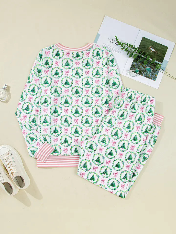 Green Christmas Tree Print Lounge Set