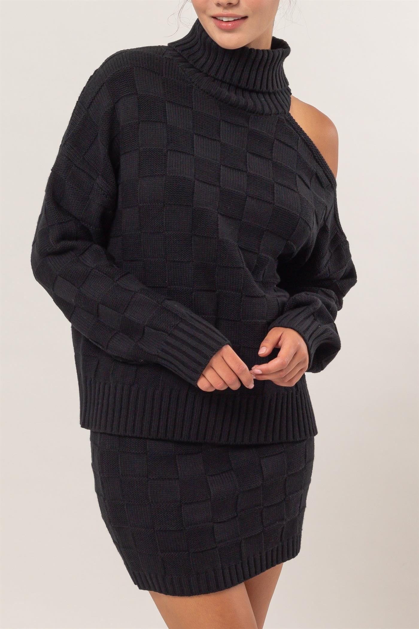 Basketweave Sweater and Skirt Set