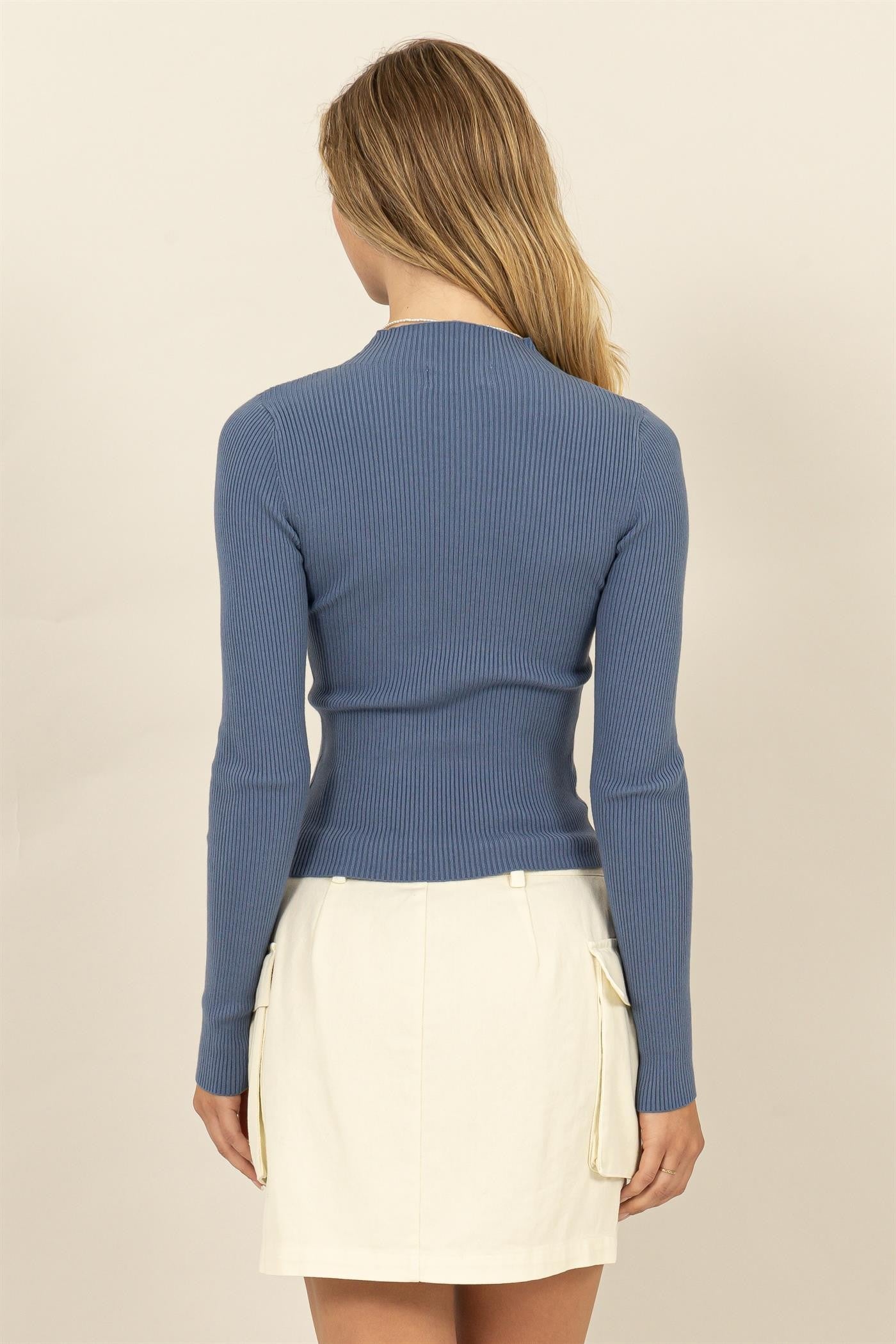 Ribbed Mock Neck Long Sleeve Sweater Top
