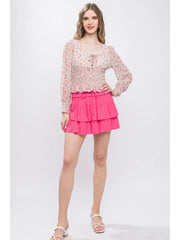 Baie Bleue Pink Ruffled Mini Skort