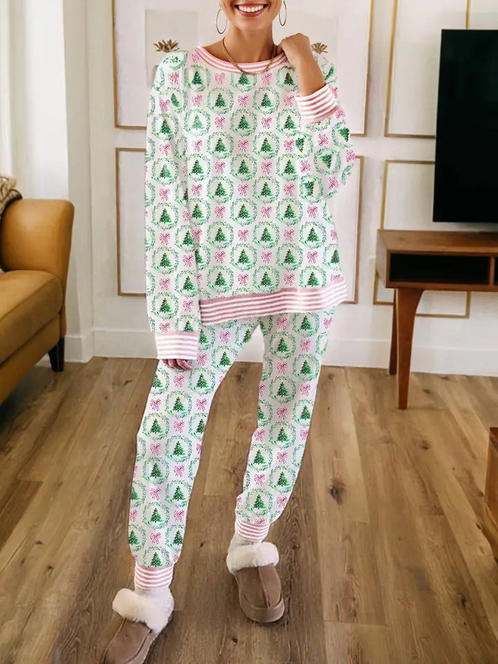Green Christmas Tree Print Lounge Set