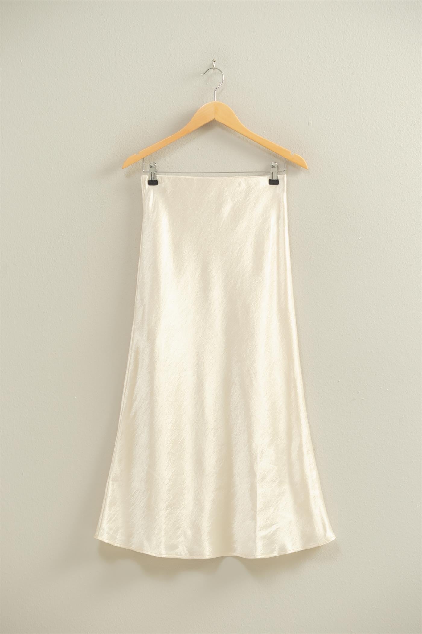 High-Waisted Satin A-Line Midi Skirt
