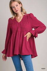 BabyDoll Smocked Front Top with High Low Hem
