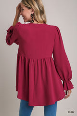 BabyDoll Smocked Front Top with High Low Hem