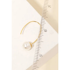 Gold Thin Hoop Pearl Ball Earrings
