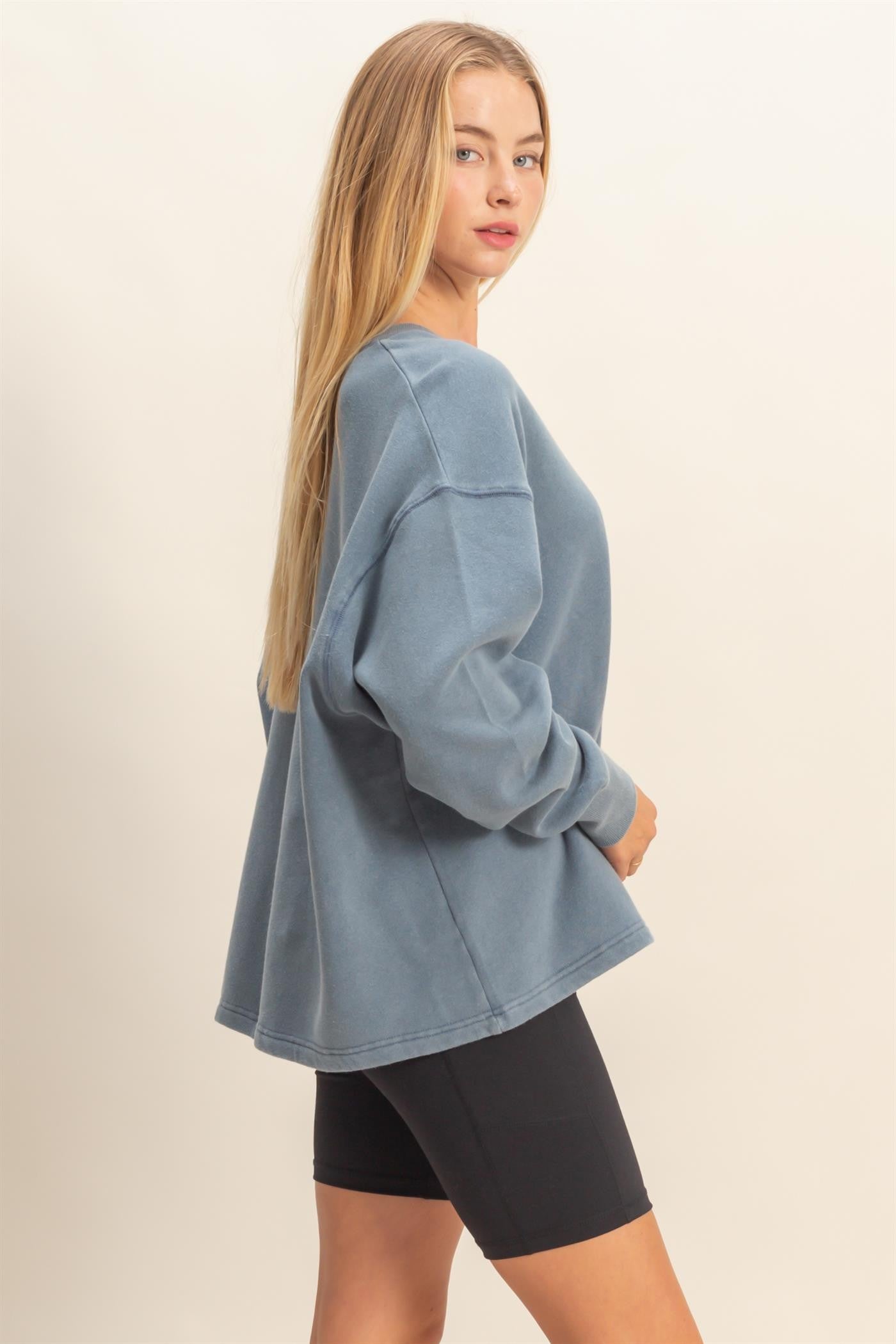 Oversized V-neck Sweatshirt With Raw Edge Detail
