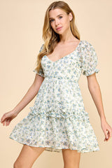 Floral Printed Sweetheart Neckline Dress
