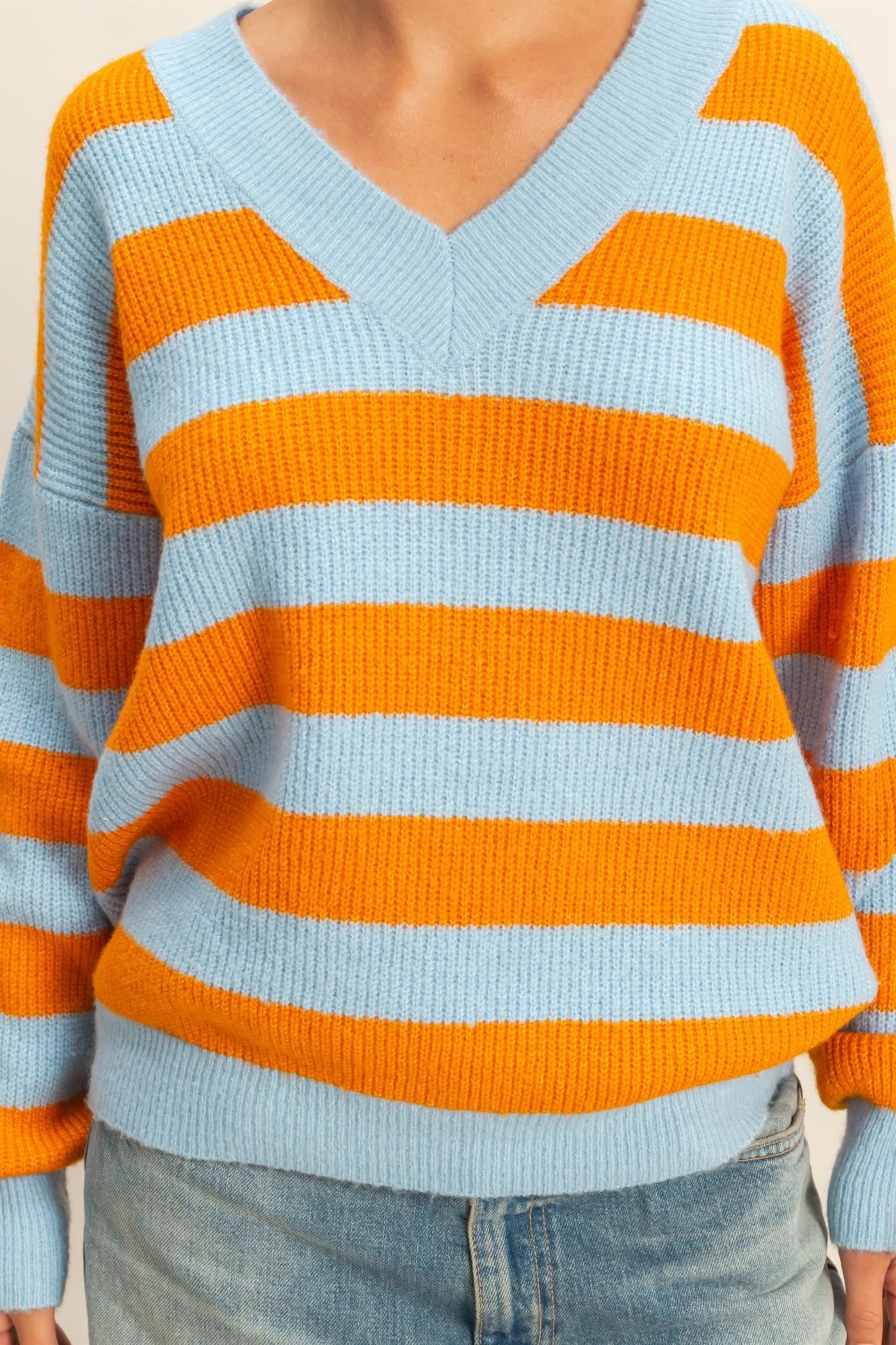 Oversized Striped V-Neck Sweater