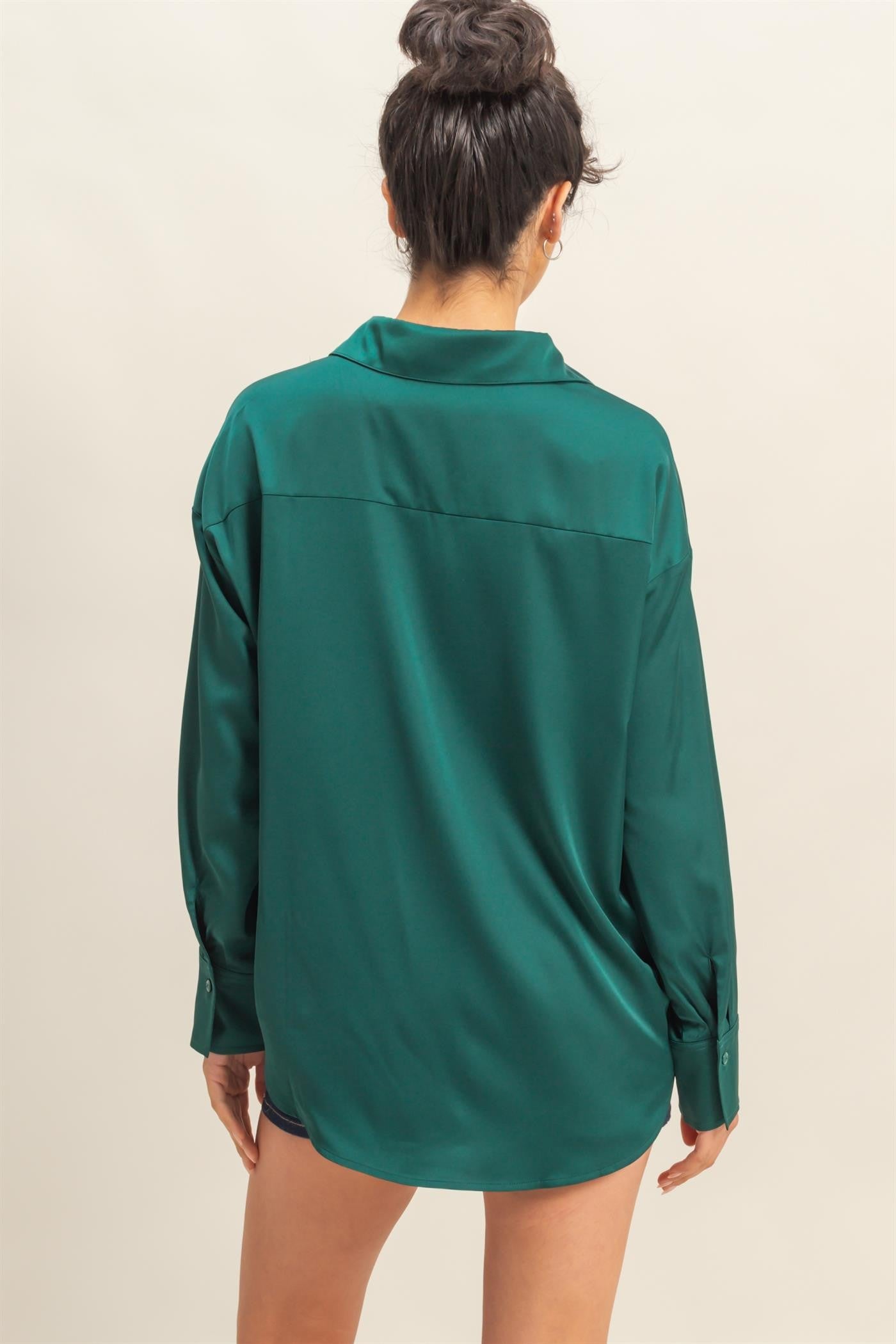 Collared V-Neck Satin Blouse