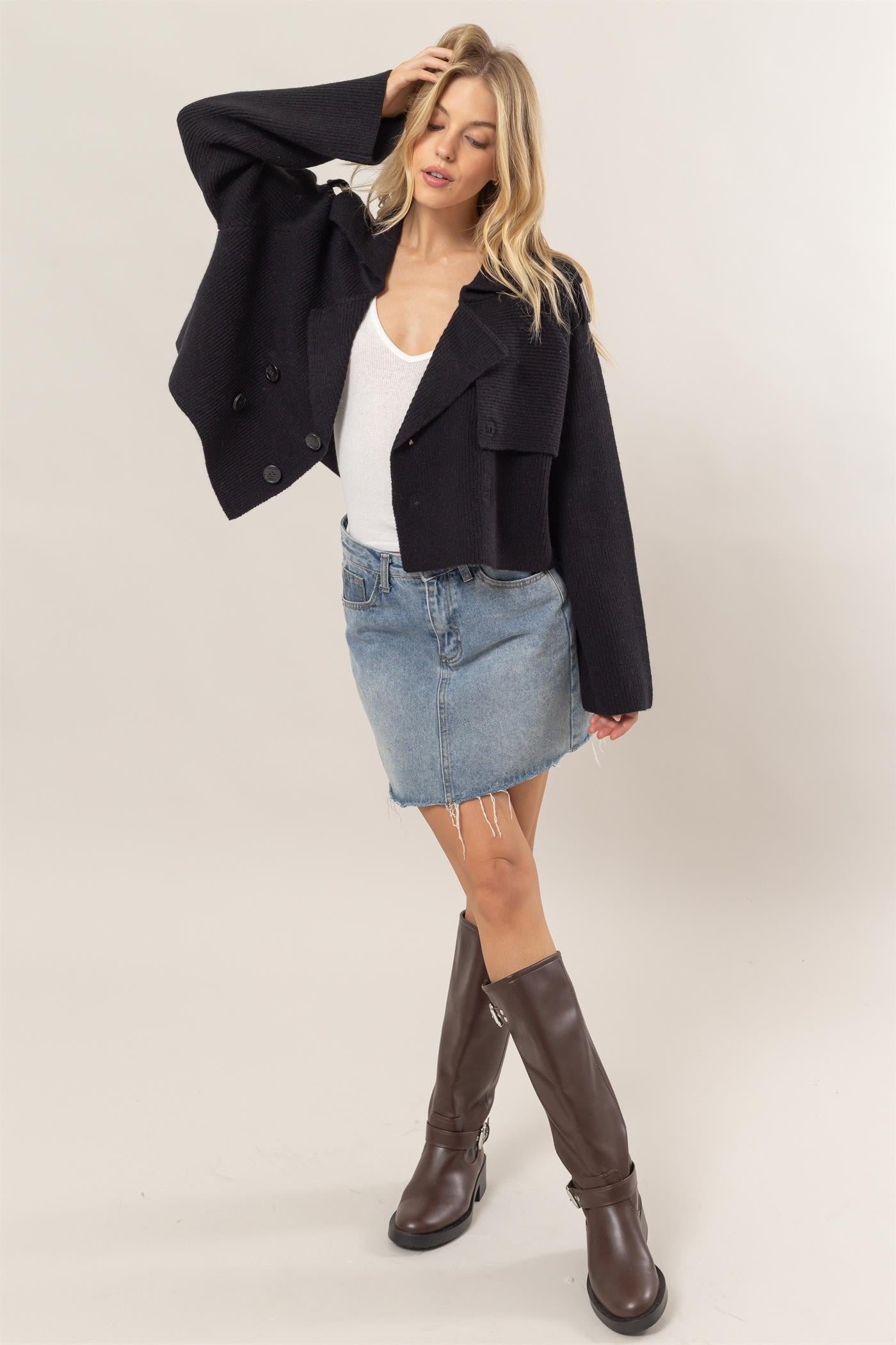 Double Breast Sweater Trench Jacket