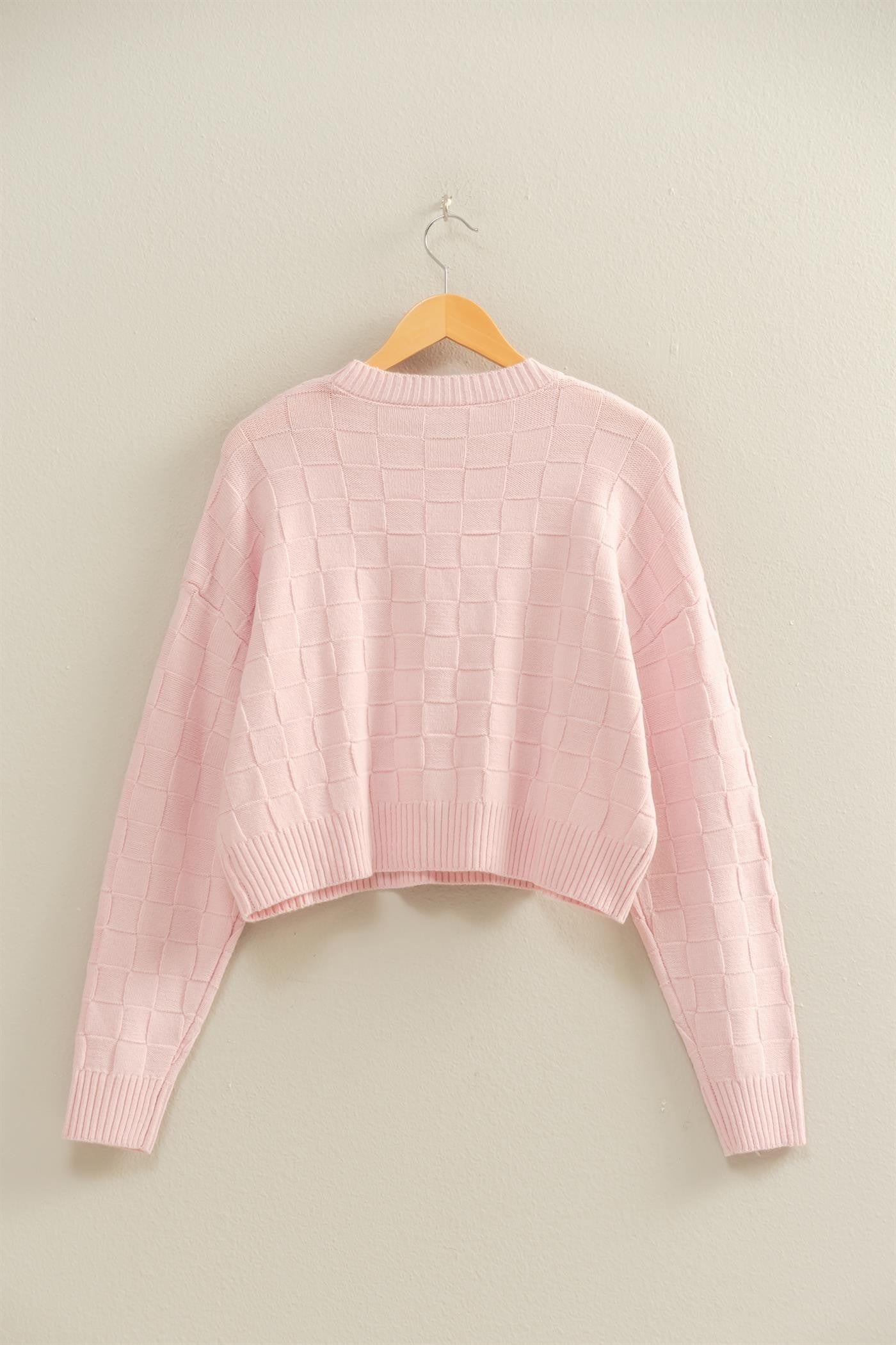 Long Sleeve Square Texture Sweater